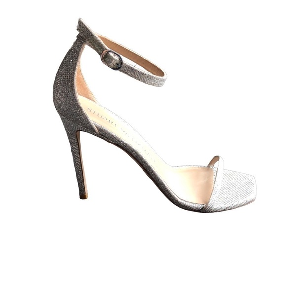 Stuart Weitzman Heels Nudistcurve Glitter Textile Square OpenToe 11 - Picture 5 of 12